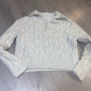 Sincerely Jules Light Gray Cable Knit Turtleneck Sweater